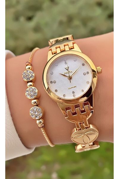 Fiesta Gold Yellow Steel Cord Bridal, Engagement, Wedding Small Case Wrist Watch - Bracelet