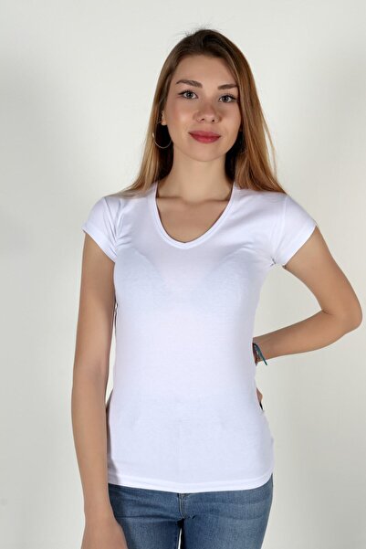 URBAN BOLD بدلة نسائية بيضاء بأكمام قصيرة ورقبة على شكل حرف V