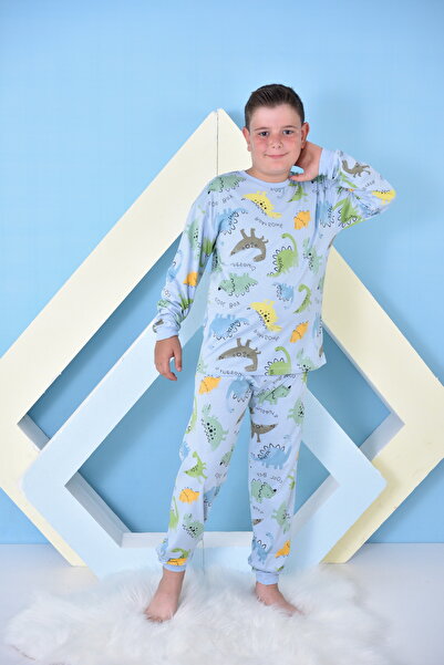 pistyle Fiú pincér méretű, nyomott, szimpla mez szövet (levegős izzadásgátló) kék pizsama szett