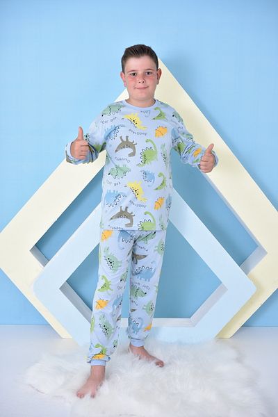 pistyle Set de pijama albastru din țesătură din jerseu cu imprimeu, mărimea ospătarului pentru băieți (aerabil anti-transpirație).