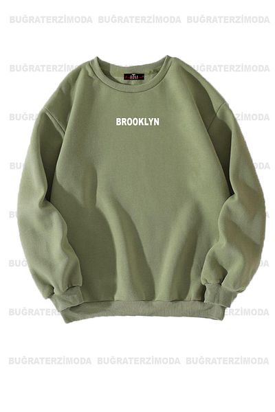Buğraterzimoda Διπλό φούτερ Brooklyn Printed Unisex Oversize Khaki-Navy Blue