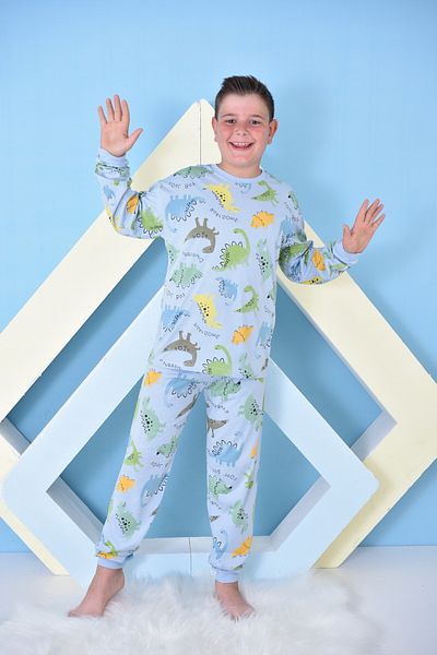 pistyle Set de pijama albastru din țesătură din jerseu cu imprimeu, mărimea ospătarului pentru băieți (aerabil anti-transpirație).