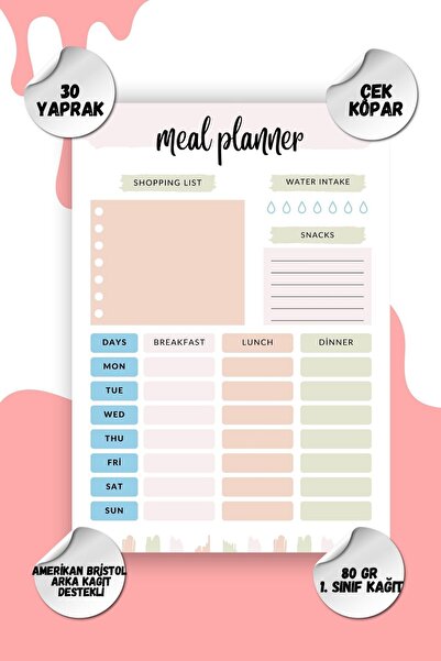 Defko BOYA FIRÇASI MEAL PLANNER - Öğün Hatırlatıcı Planlayıcı Defter A5 Memopad