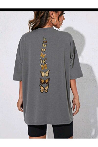 mercoledi Tricou casual oversize pentru femei cu imprimeu cu fluturi Boyfirend