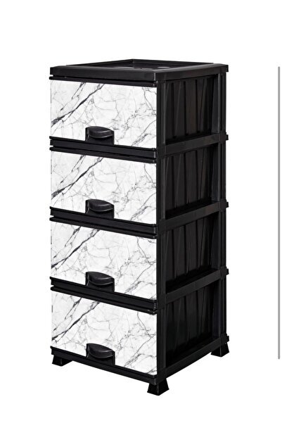 LeesHome Büyük Boy Elif Beyaz Mermer 4 Plastik 4 Çekmeceli Komidin Sebzelik Ş...