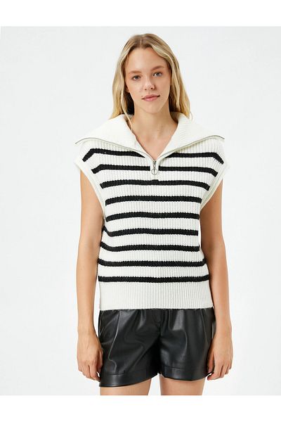 Koton Pullover mit halbem Reißverschluss, detaillierter Stehkragen, ärmellos