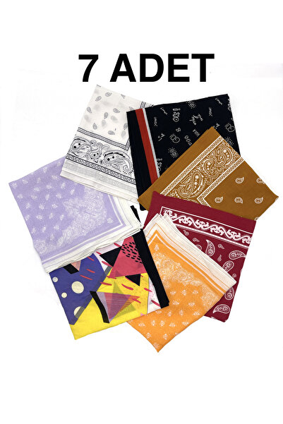 nazipek 7'li Set %100 Pamuklu Bandana Fular 55x55cm Toptan Hediyelik 7 Adet E...