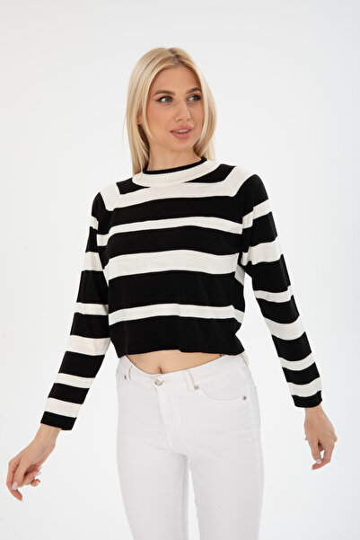 Puella Γυναικείο ριγέ Crop λεπτό πλεκτό πουλόβερ