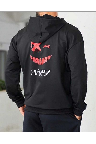 mercoledi Hanorac oversize unisex pentru bărbați cu glugă cu imprimeu Happy Printed