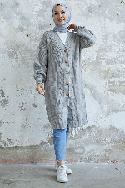 InStyle Evia geknöpfter Strick-Cardigan – Grau