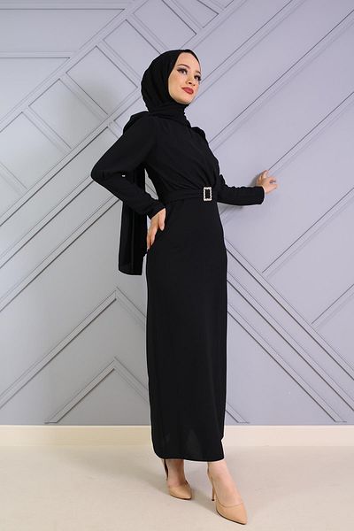 Şule Giyim Cross Front Pencil Dress Black