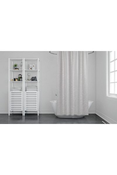 Zethome Κουρτίνα μπάνιου 1x180x200 Κουρτίνα μπάνιου μονόπτερο με δαχτυλίδι δώρο 5026 Λευκό