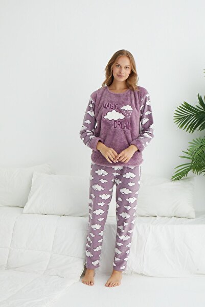 Estiva Γυναικείο Σετ Πυτζάμες Fleece με μοτίβο Winter Cloud