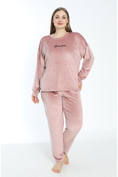 Estiva Women's Winter Dreamer Written Soft Velvet Large Size Pajama Set