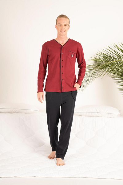 Estiva Men's Winter Buttoned Front Pocket Combed Cotton Pajama Set