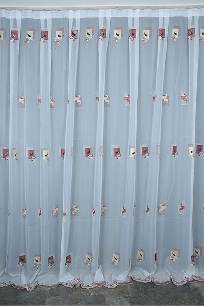 AKÇA TEKSTİL BRODE 1025 PATTERN WHITE COLOR SINGLE WING Ready planted Pleated Background Curtain 300*260 cm