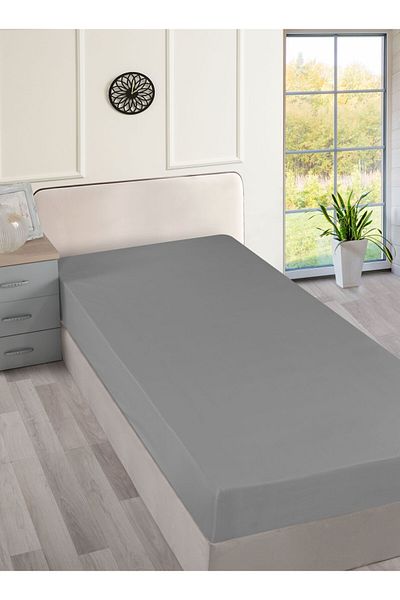 Menderes Home Ranforce Gray Single Cotton Bed Sheet - Plain Painting