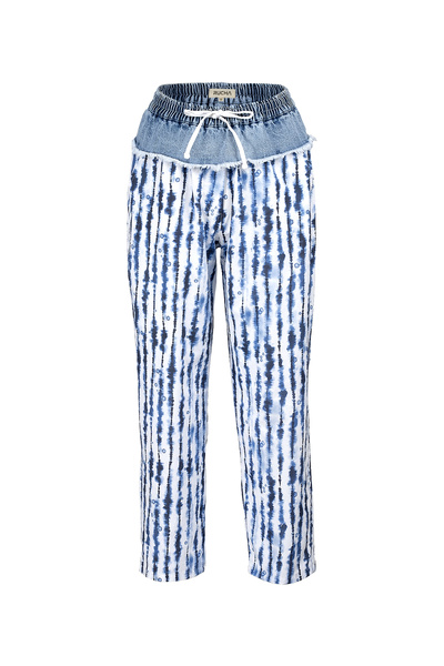 RUCHA Denim Detaylı Çizgi Desenli Pantolon