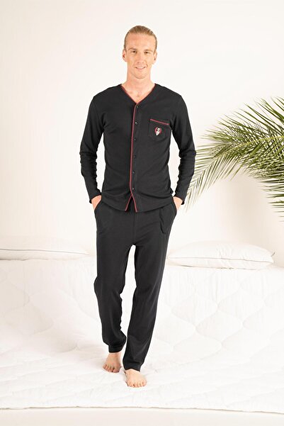 Estiva Men's Winter Buttoned Front Pocket Combed Cotton Pajama Set