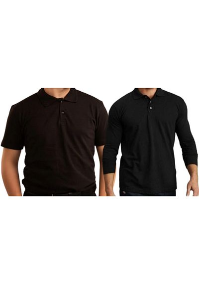 Barss Fashıon Unisex Polo Neck 2-pack T-shirt Long Sleeve + Short Sleeve