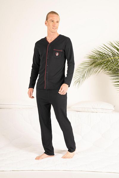 Estiva Men's Winter Buttoned Front Pocket Combed Cotton Pajama Set