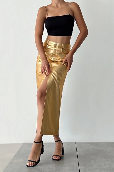 Eka Fustă de damă cu fante auriu 0990 - 0017