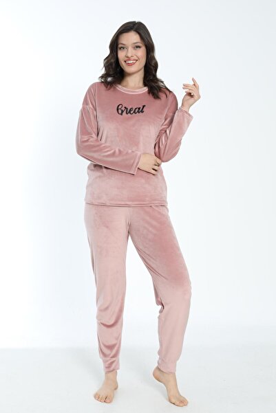 Estiva Women's Winter Great Written Soft Velvet Pajama Set
