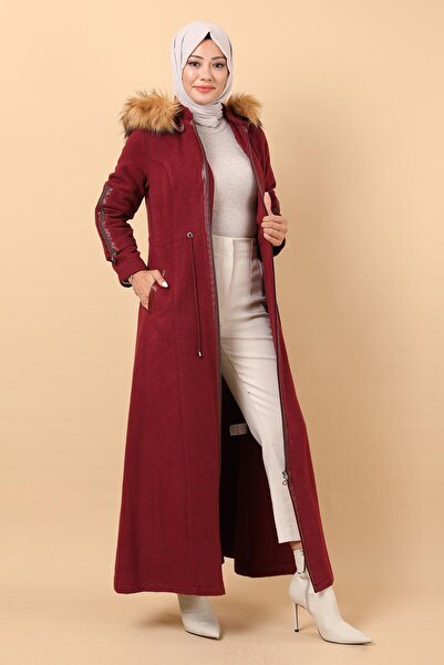 Modamihram Кожено палто Kachet с цип, червено бордо 12264