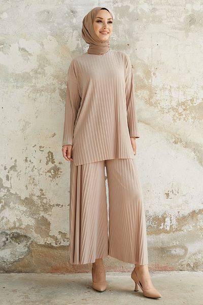 InStyle Mila Pleated Trousers Tunic Διπλό Σετ - Πέτρα