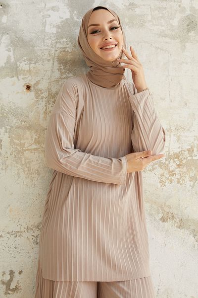 InStyle Mila Pleated Trousers Tunic Διπλό Σετ - Πέτρα