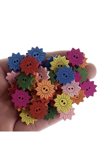 OzanTuhafiye Wood Color FLOWER (3) Buttons 50 Pieces 15 mm