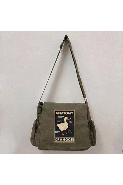 Touz Geantă verde unisex cu imprimeu Anatomy Duck Duck