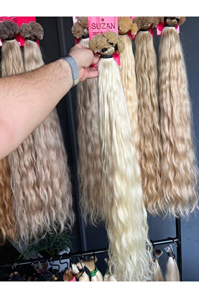 Suzan Peruk 70 cm 100 ADET (0.6gr) 613 PLATİN %100 Doğal Gerçek Insan saçı Mi...