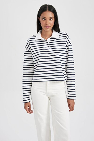 DeFacto Pruhovaná mikina Regular Fit Polo Neck A8888Ax23Au