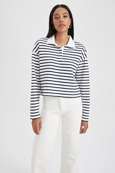 DeFacto Pruhovaná mikina Regular Fit Polo Neck A8888Ax23Au