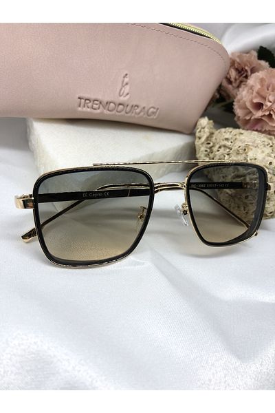 Di Caprio Soy Vintage Gold Black Detailed Gradient Glass Women's Sunglasses