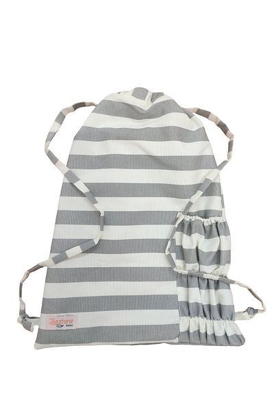BEZHANE Backpack Gray-White Striped with Water Bottle Compartment