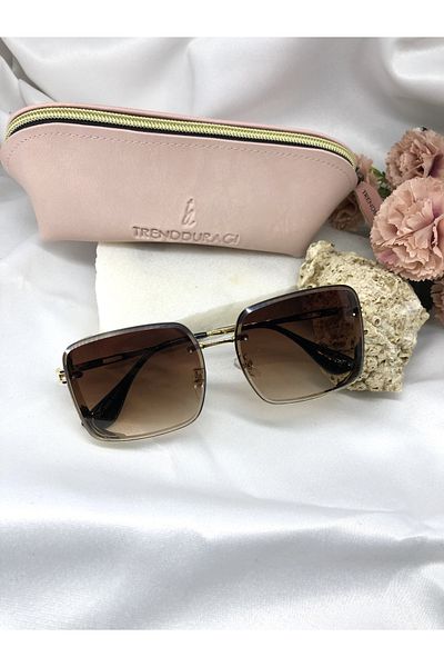 Di Caprio Lons Design Gold Detail Light Brown Women's Sunglasses