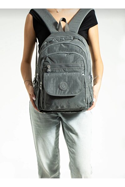 MEGA ÇANTA حقيبة مدرسية رمادية كبيرة الحجم حقيبة ظهر متعددة الأقسام مع حجرة للكمبيوتر المحمول