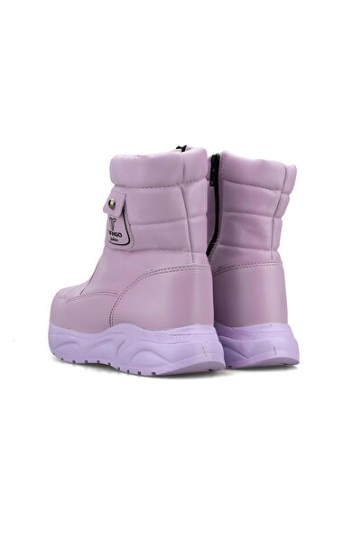 SEHER AYAKKABI Kız Çocuk Içi Kürklü Kaymaz Taban Fermuarlı Lila Kar Botu