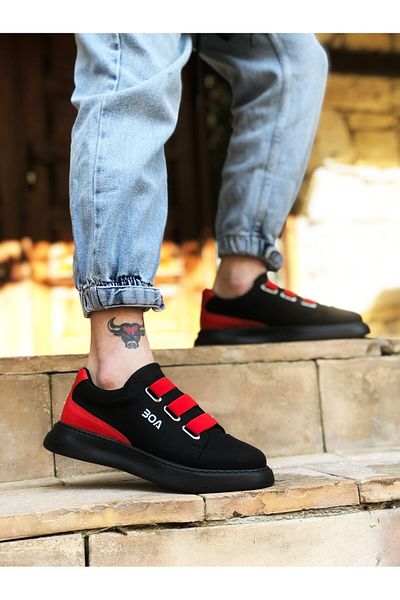 BOA BA0329 3 Bands Black Red Detailed Thick Sole Casual Men's Shoes