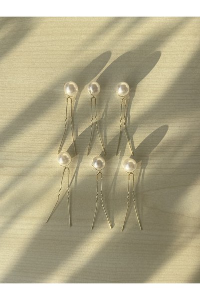 Pearly Handmade Set de ac de păr din aur perlat 6 bucăți de agrafă cu coc de perle