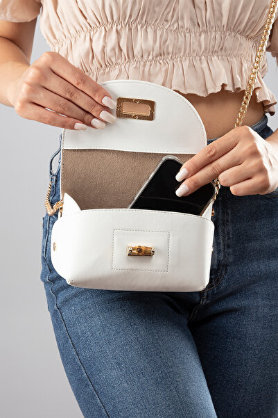 Garbalia Geantă de umăr Fonte Original Bamboo Lock Mini pentru femei, albă