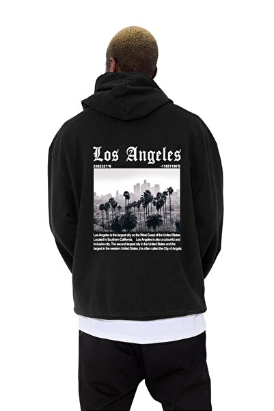 Moodopia Ανδρικό φούτερ με μαύρη κουκούλα με στάμπα Los Angeles City