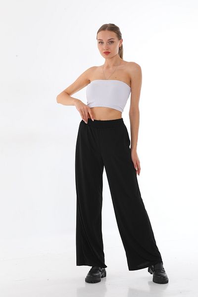 Asgard Tesettür Black Relaxed Cut High Waist Stretchy Knitted Trousers
