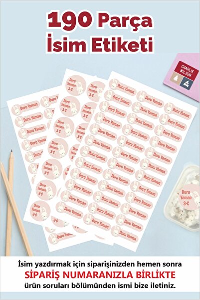 Piksel Sticker Tavşan Okul Etiketi Kalem Defter Etiketi Özel İsim Yazılabilen...