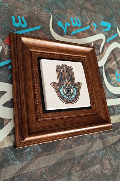 beedene Çerçeveli Doğal Taş Duvar Dekoru 21 X 21 cm Fatma Ana Eli Wall Decor