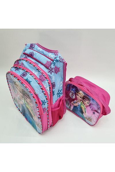 Kelebek Oyuncak Frozen Themed Shiny Covered Backpack Lunch Box Set of 2 Primary School Bags - Elsa Anna
