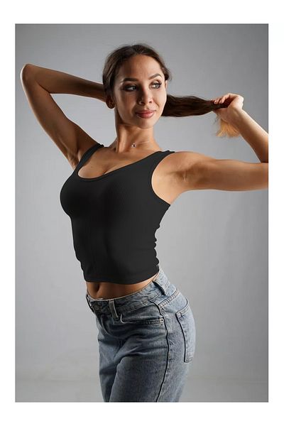 MİSTİRİK Marsala Model Gatherer Sports Bustier Crop Πλεκτό Μοντέλο Seamless Sports Crop Μαύρο Χρώμα