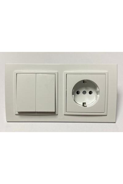 ELBİ Zena Switch Grounded Socket Double Set with Frame White
